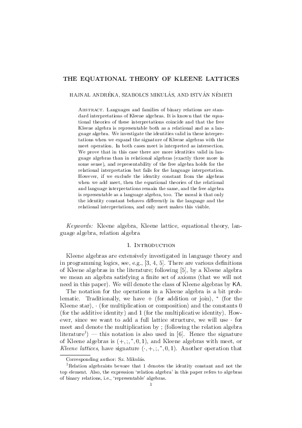 (PDF) The equational theory of Kleene lattices