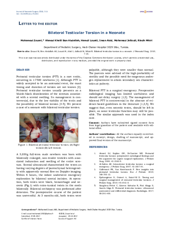 (PDF) Bilateral Testicular Torsion in a Neonate