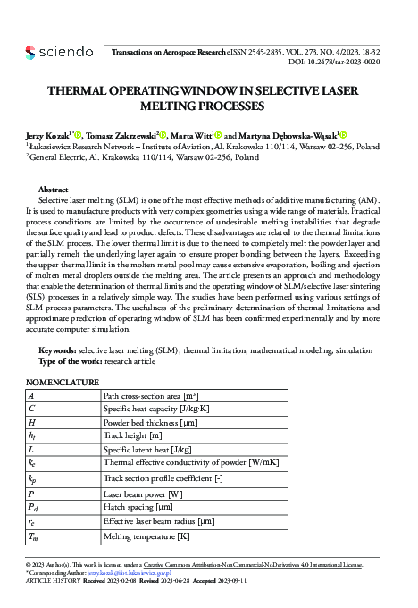 (PDF) Thermal Operating Window in Selective Laser Melting Processes