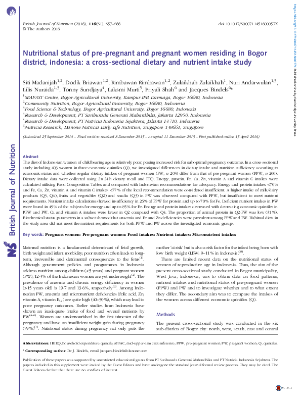 (PDF) Nutritional status of pre-pregnant and pregnant women residing in ...