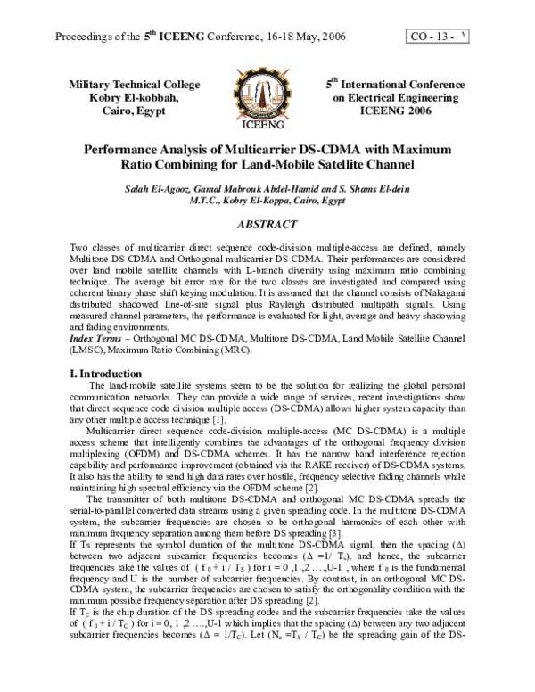 (PDF) Performance Analysis of Multicarrier DS-CDMA with Maximum Ratio ...