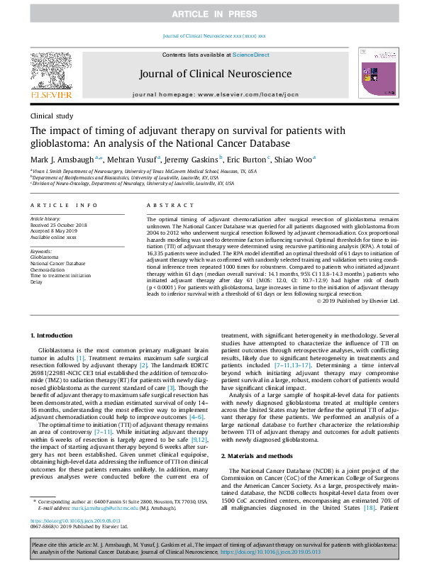 (PDF) The impact of timing of adjuvant therapy on survival for patients ...