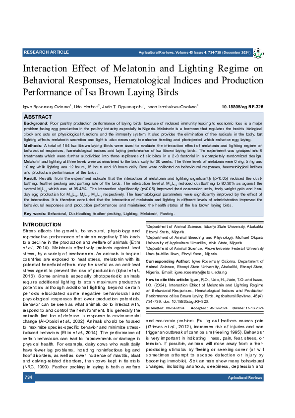 (PDF) Interaction Effect of Melatonin and Lighting Regime on Behavioral ...