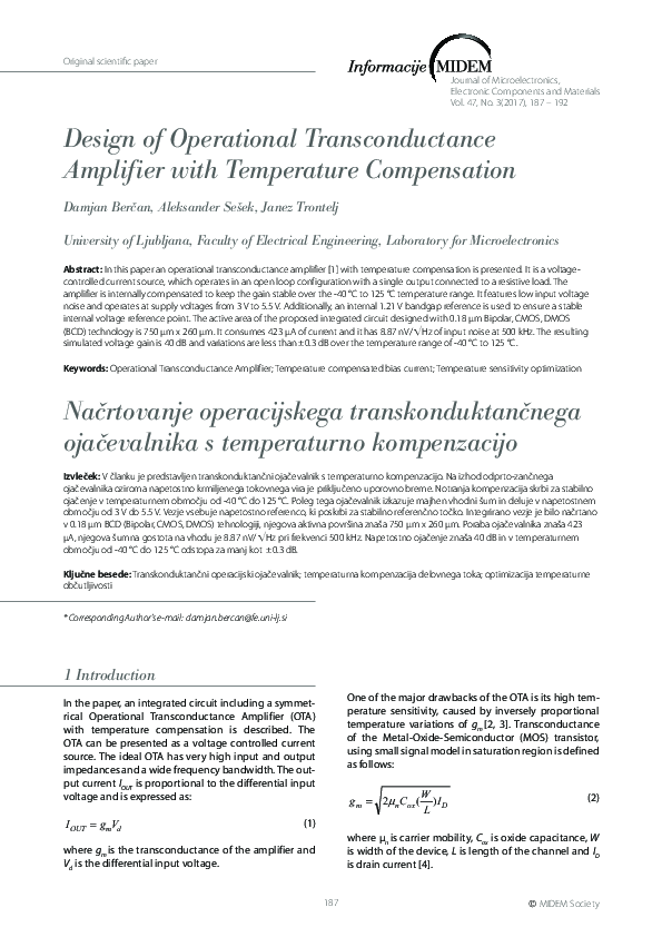 (PDF) Design of Operational Transconductance Amplifier with Temperature ...