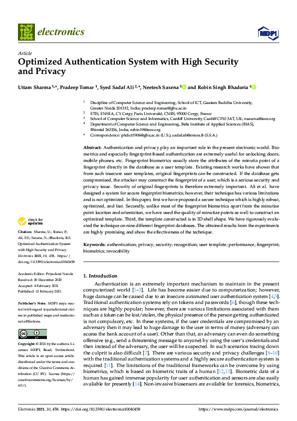 (PDF) Optimized Authentication System with High Security and Privacy