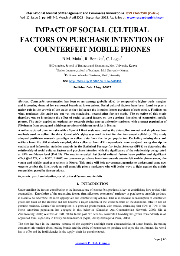 (PDF) Impact of social cultural factors on Purchase intention of ...