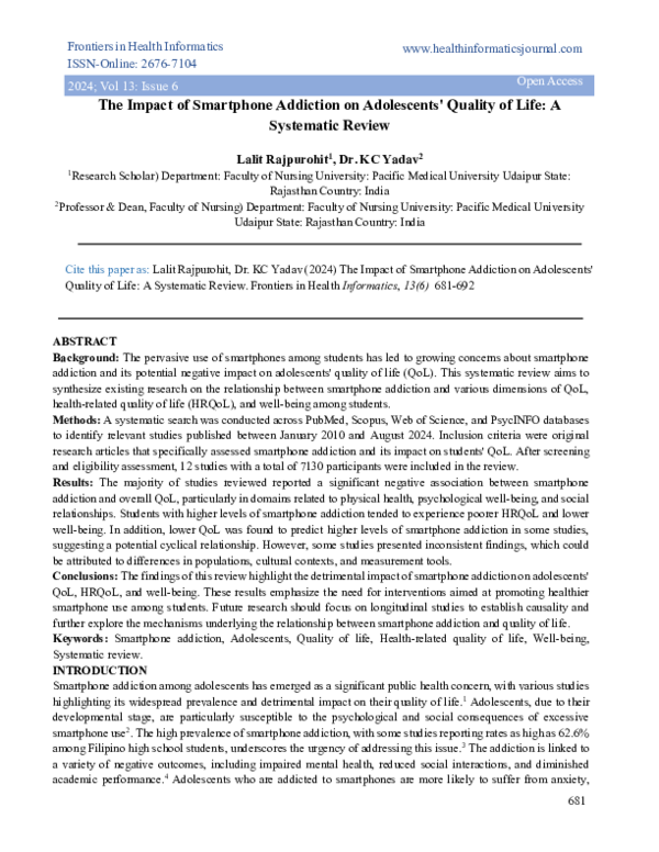 (PDF) The Impact of Smartphone Addiction on Adolescents' Quality of ...