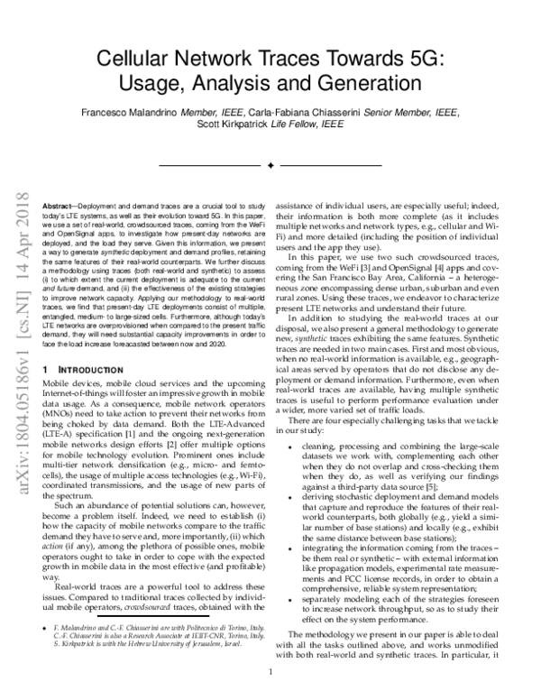 (PDF) Cellular Network Traces Towards 5G: Usage, Analysis and Generation
