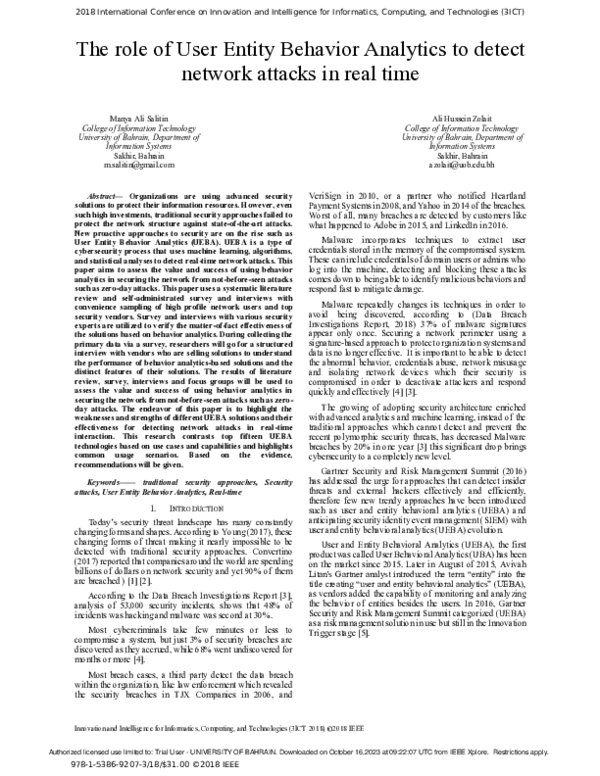 (PDF) The role of User Entity Behavior Analytics to detect network ...