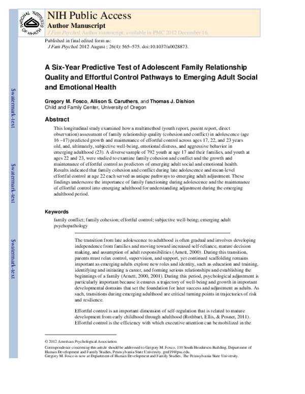 (PDF) A six-year predictive test of adolescent family relationship ...