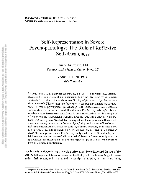 (PDF) Self-representation in severe psychopathology: The role of ...