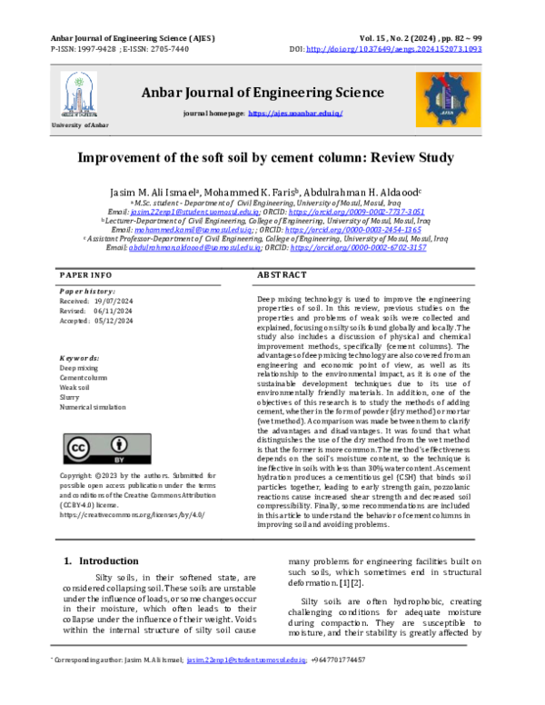 (PDF) Improvement of the soft soil by cement column: Review Study