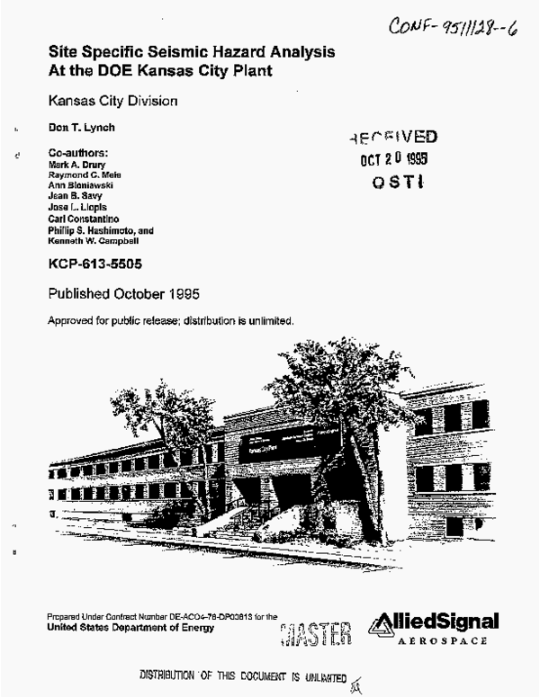 (PDF) Site specific seismic hazard analysis at the DOE Kansas City Plant