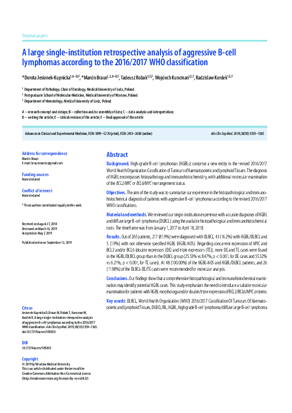 (PDF) A large single-institution retrospective analysis of aggressive B ...