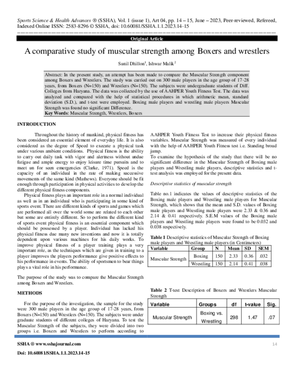 (PDF) A Comparative study of muscular strength among boxers and wrestlers