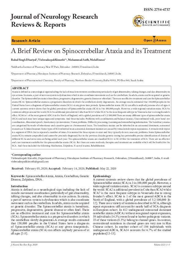 (PDF) A Brief Review on Spinocerebellar Ataxia and its Treatment