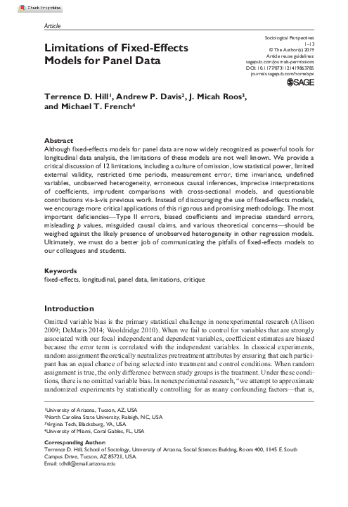 (PDF) Limitations of Fixed-Effects Models for Panel Data