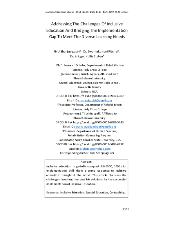 (PDF) Addressing The Challenges Of Inclusive Education And Bridging The ...