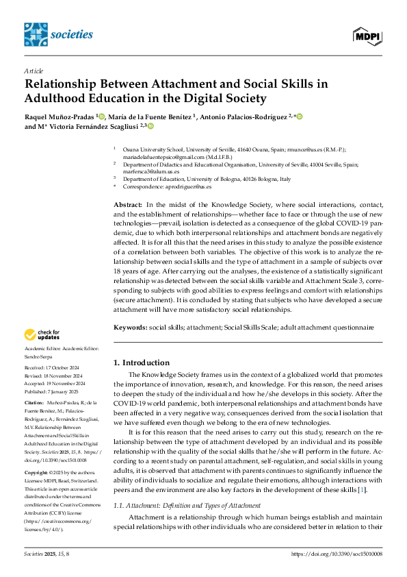 (PDF) Relationship Between Attachment and Social Skills in Adulthood ...