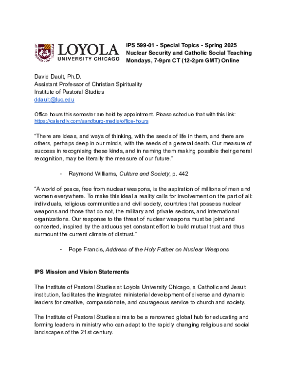 (PDF) Syllabus for LUC IPS 599-01 S25 - Nuclear Security and Catholic ...