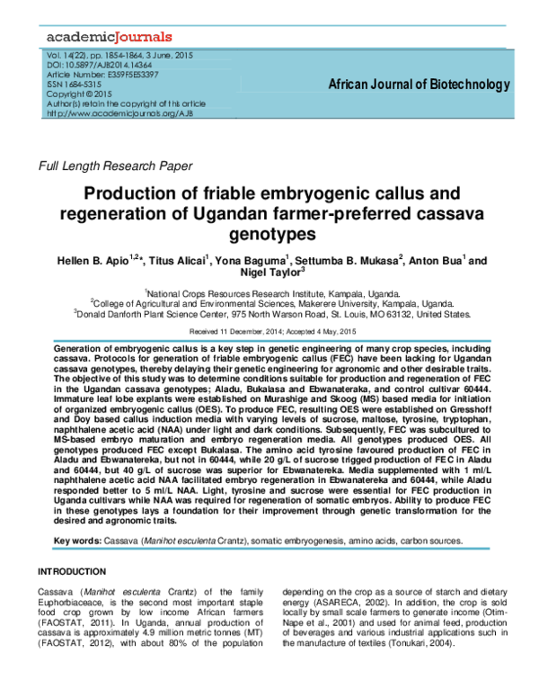 (PDF) Production of friable embryogenic callus and regeneration of ...