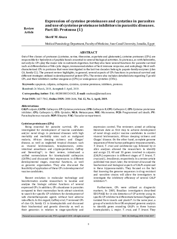 (PDF) Expression of cysteine proteinases and cystatins in parasites and ...