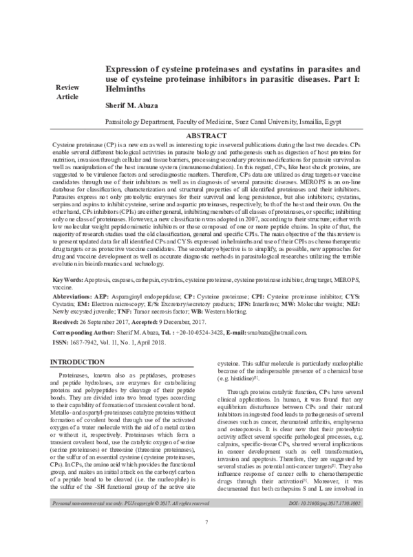 (PDF) Expression of cysteine proteinases and cystatins in parasites and ...