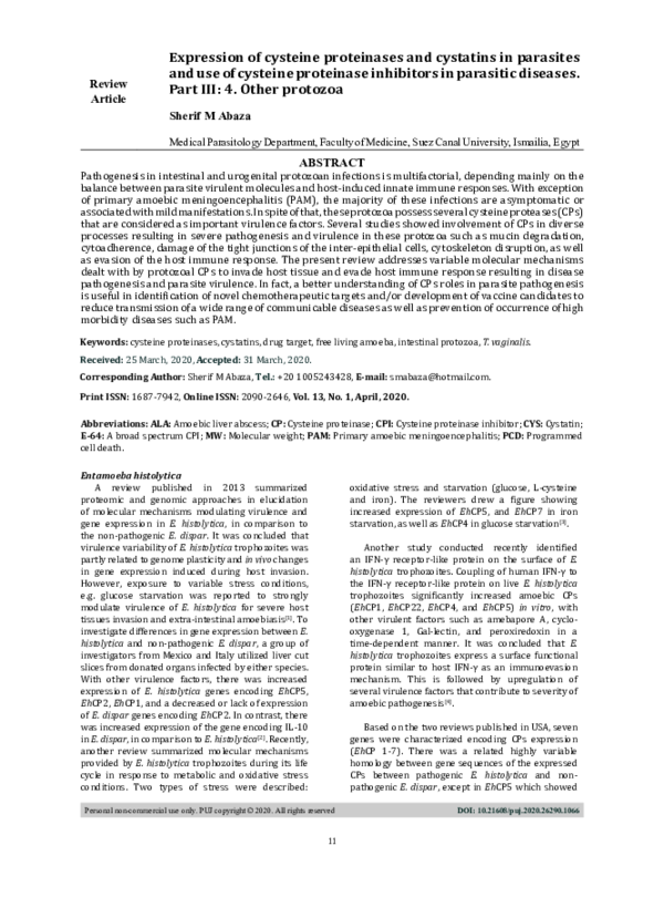 (PDF) Expression of cysteine proteinases and cystatins in parasites and ...