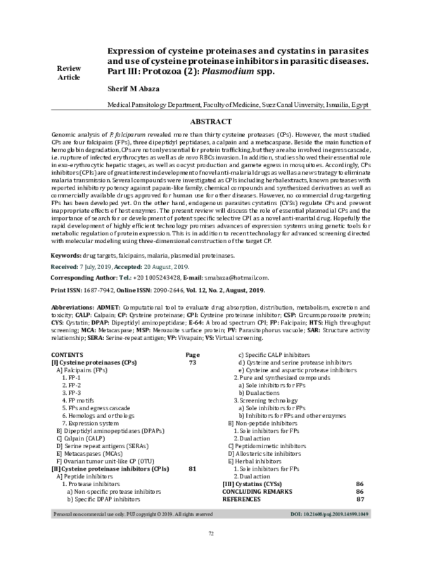 (PDF) Expression of cysteine proteinases and cystatins in parasites and ...
