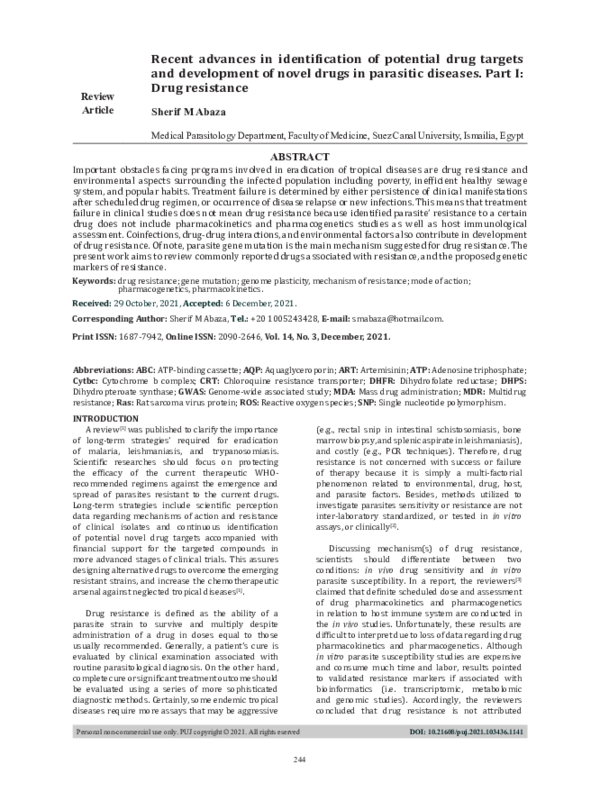 (PDF) Drug resistance, recent advances in identification of potential ...