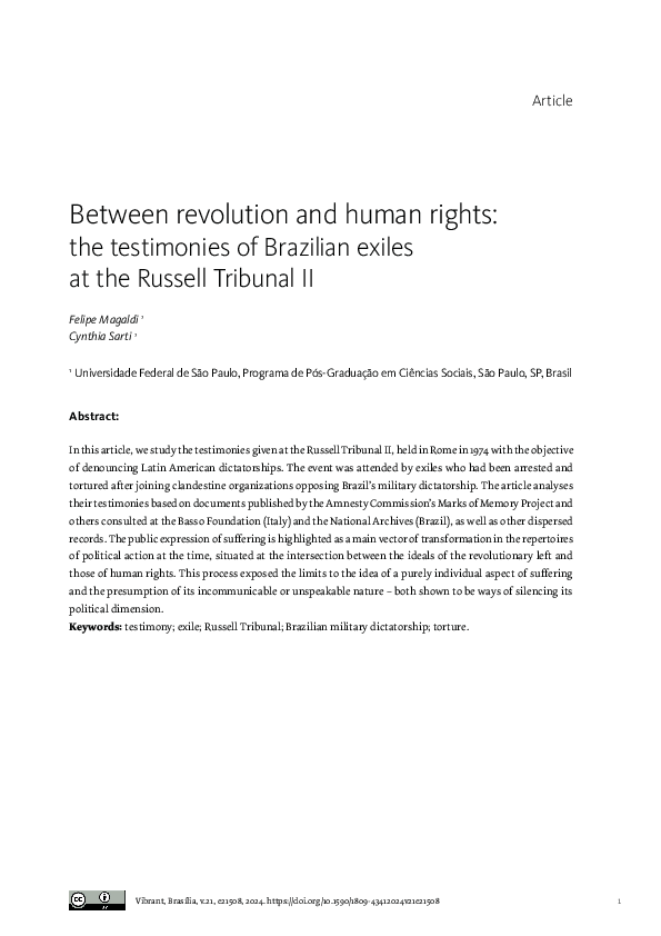 (PDF) Between revolution and human rights: the testimonies of Brazilian ...