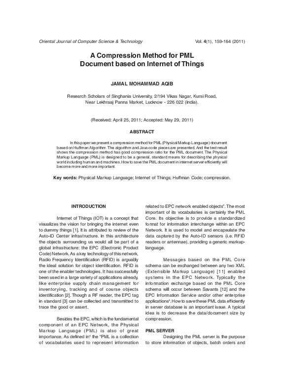 (PDF) A Compression Method for PML Document based on Internet of Things