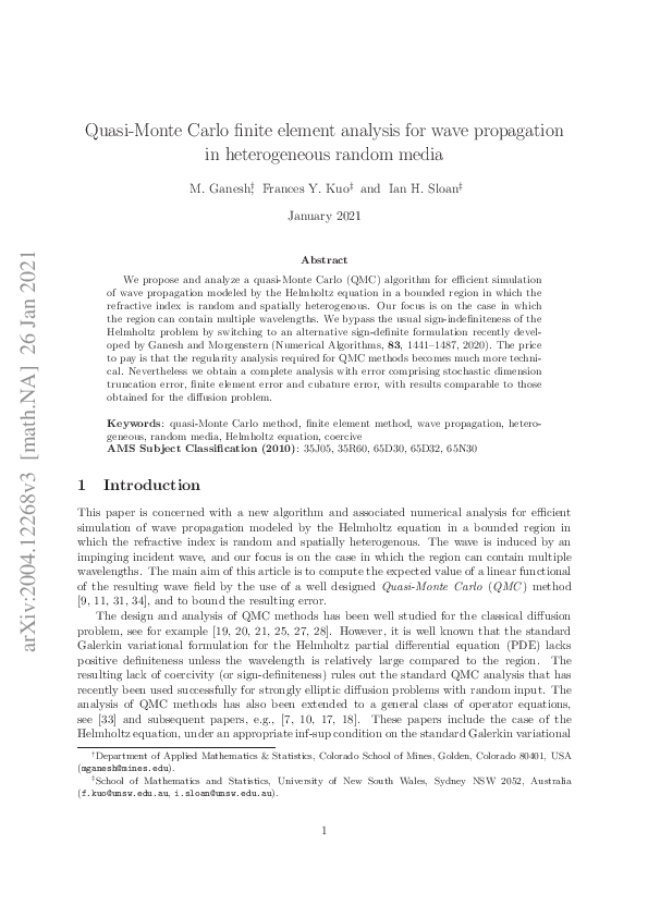 (PDF) Quasi-Monte Carlo finite element analysis for wave propagation in ...