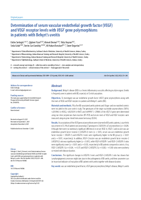 (PDF) Determination of serum vascular endothelial growth factor (VEGF ...