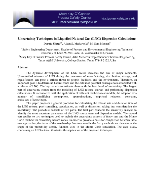 (PDF) Uncertainty techniques in liquefied natural gas (LNG) dispersion ...