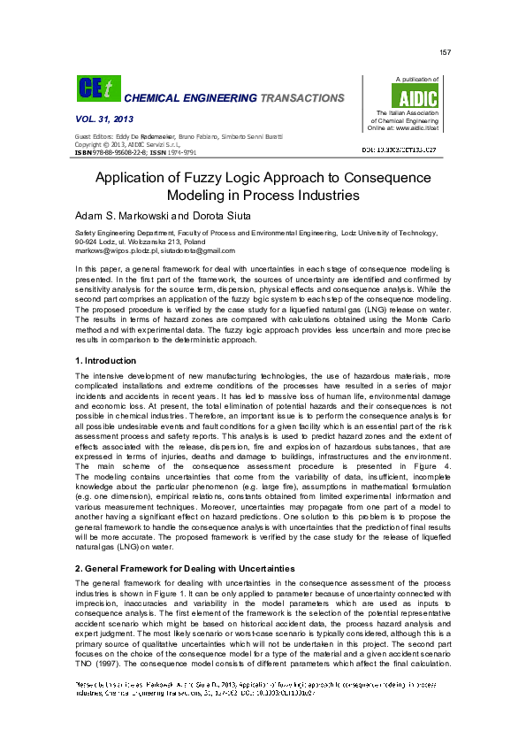 (PDF) Application of Fuzzy Logic Approach to Consequence Modeling in ...