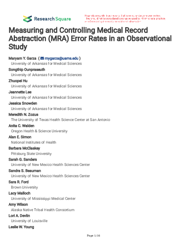 (PDF) Measuring and Controlling Medical Record Abstraction (MRA) Error ...