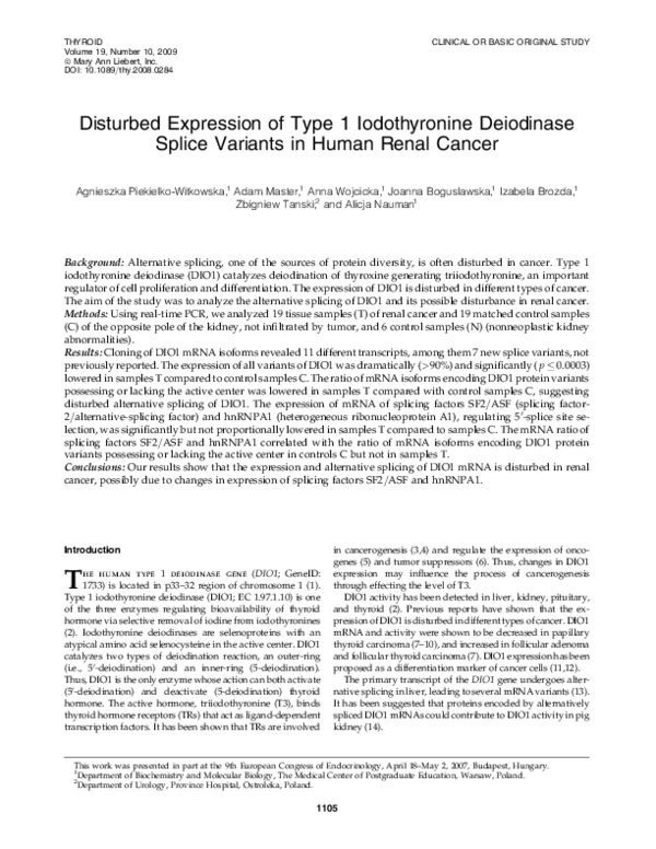 (PDF) Disturbed Expression of Type 1 Iodothyronine Deiodinase Splice ...