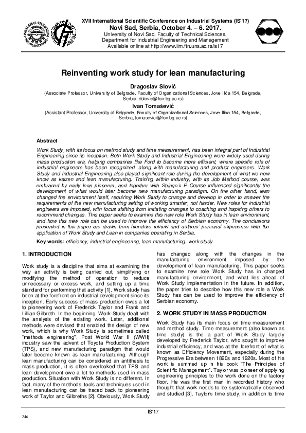 (PDF) Reinventing work study for lean manufacturing