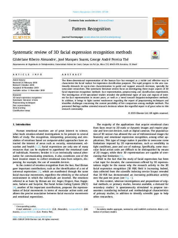 (PDF) Systematic review of 3D facial expression recognition methods