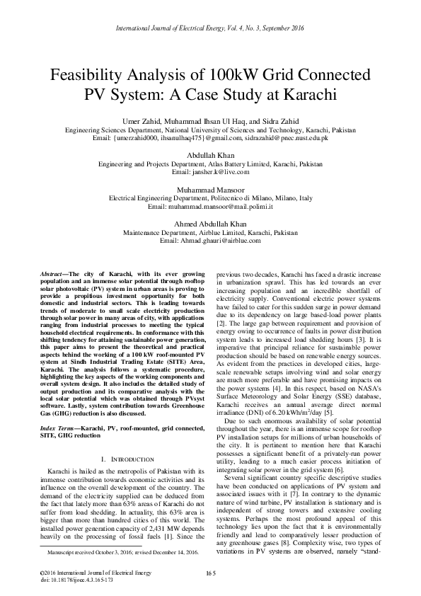 (PDF) Feasibility Analysis of 100kW Grid Connected PV System: A Case ...