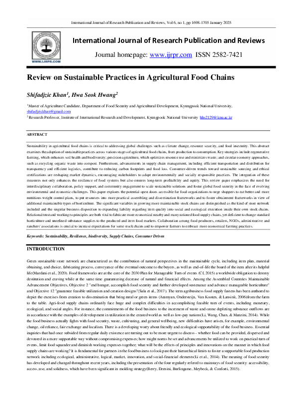 (PDF) Review on Sustainable Practices in Agricultural Food Chains