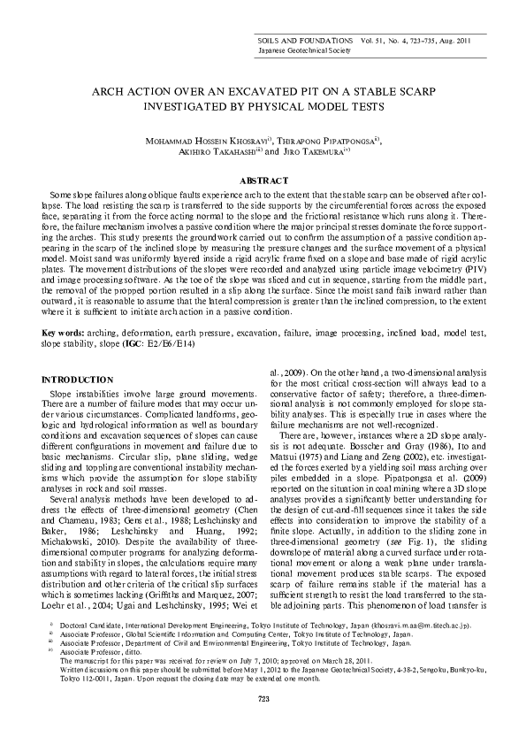(PDF) Arch Action Over an Excavated Pit on a Stable Scarp Investigated ...