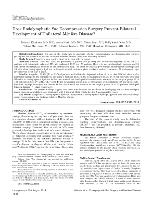 (PDF) Does endolymphatic sac decompression surgery prevent bilateral ...