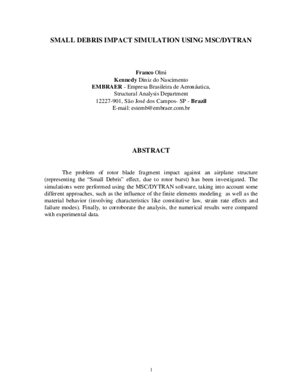 (PDF) Small Debris Impact Simulation Using MSC/Dytran