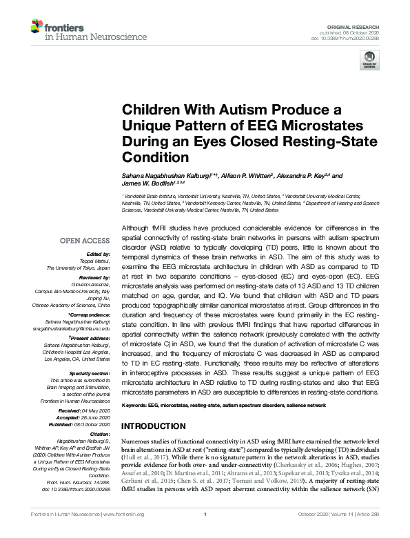 (PDF) Children With Autism Produce a Unique Pattern of EEG Microstates ...