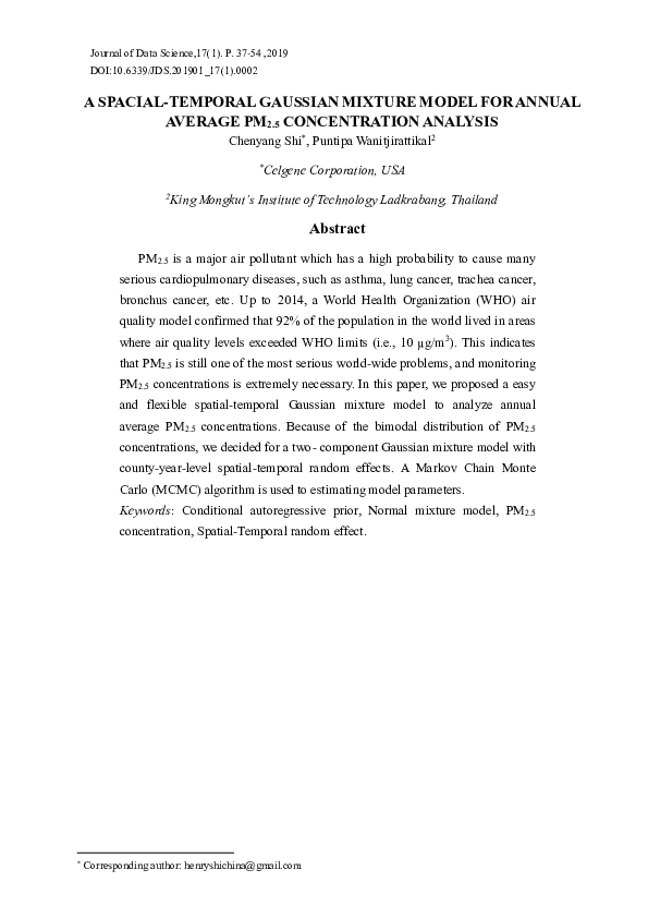 (PDF) A Spacial-Temporal Gaussian Mixture Model For Annual Average Pm2 ...