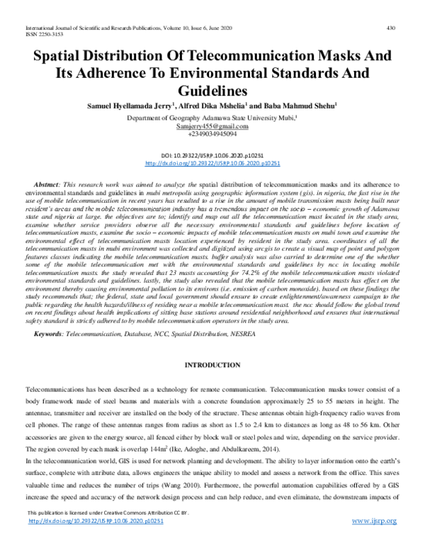 (PDF) Spatial Distribution Of Telecommunication Masks And Its Adherence ...
