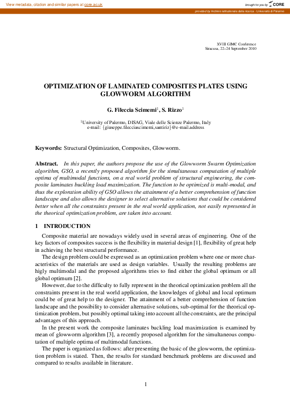 (PDF) Optimization of Laminated Composites Plates Using Glowworm Algorithm