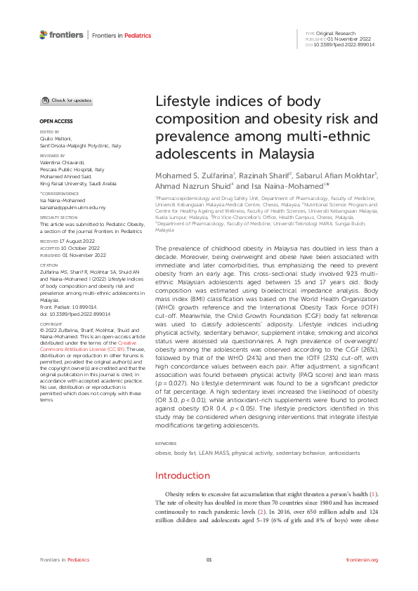 (PDF) Lifestyle indices of body composition and obesity risk and ...